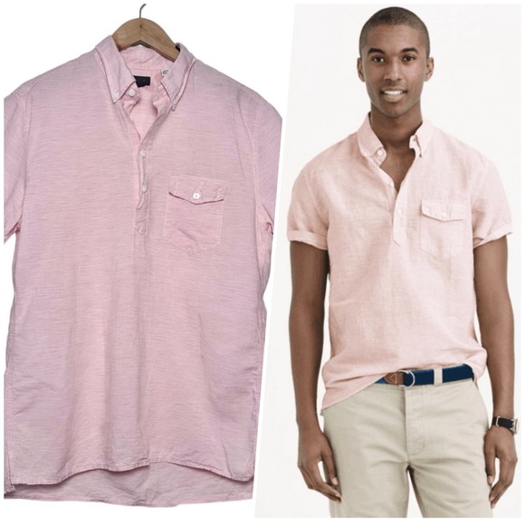 J. Crew Other - J. Crew | Men | Pink Stripe Cotton Linen Oxford Popover Shirt | Medium